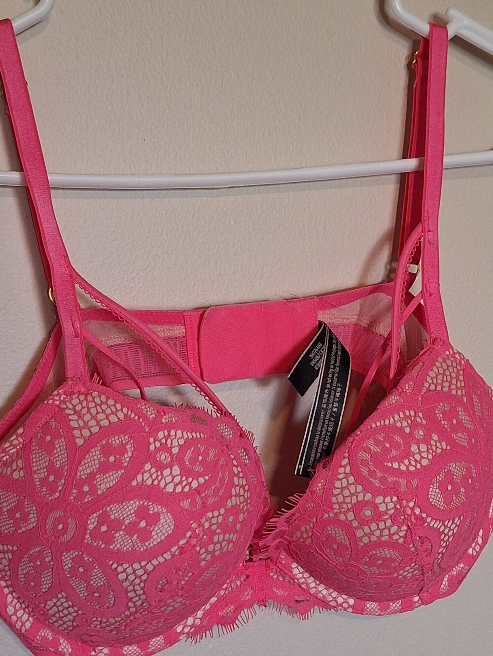 Victoria's Secret Hot Pink Lace Underwire Bra with Strappy Accents